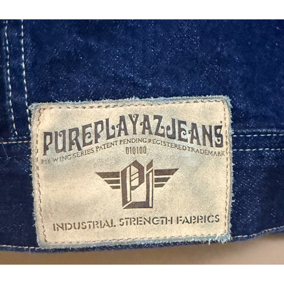Pure Playaz Denim Jacket Mens Size XL Jean Jacket Pockets Y2K Embroidered - Picture 4 of 6
